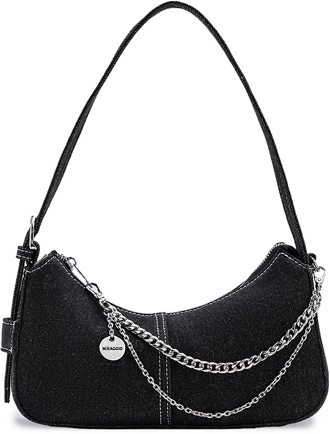 Black Denim Chain Shoulder Bag — Chic Everyday Statement Purse