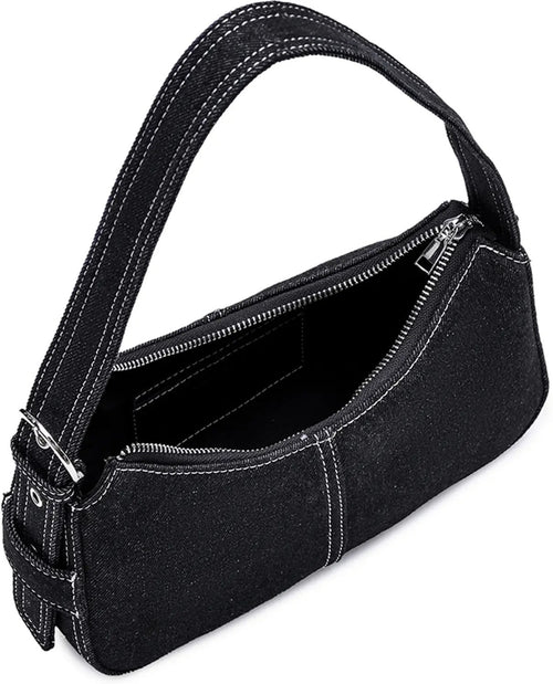 Black Denim Chain Shoulder Bag — Chic Everyday Statement Purse