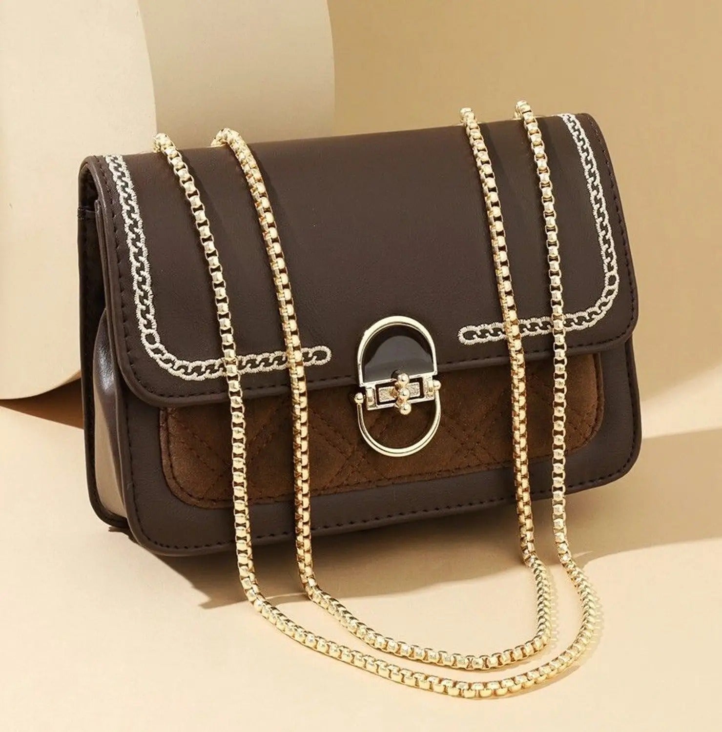 Chocolate Brown Chain Sling Bag — Elegant Mini Shoulder Purse